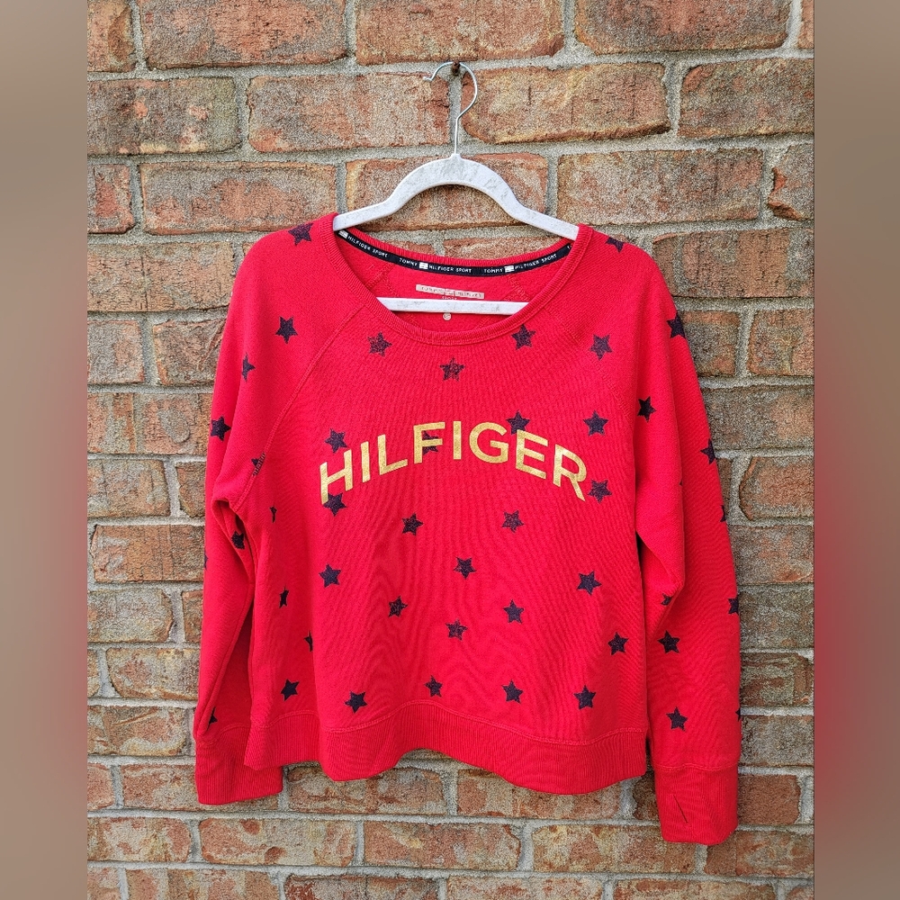Tommy Hilfiger Red Sweatshirt with Navy Blue Stars - Picture 1 of 7
